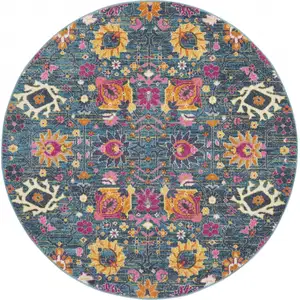 Photo of Denim Blue Florals Distressed Area Rug