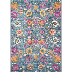 Photo of Denim Blue Florals Distressed Area Rug