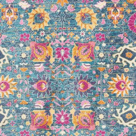 Blue And Orange Floral Distressed Area Rug Photo 3