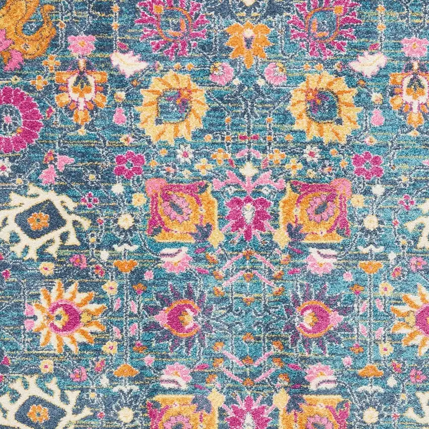 Blue And Orange Floral Distressed Area Rug Photo 6