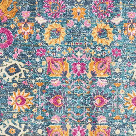 Blue And Orange Floral Distressed Area Rug Photo 5