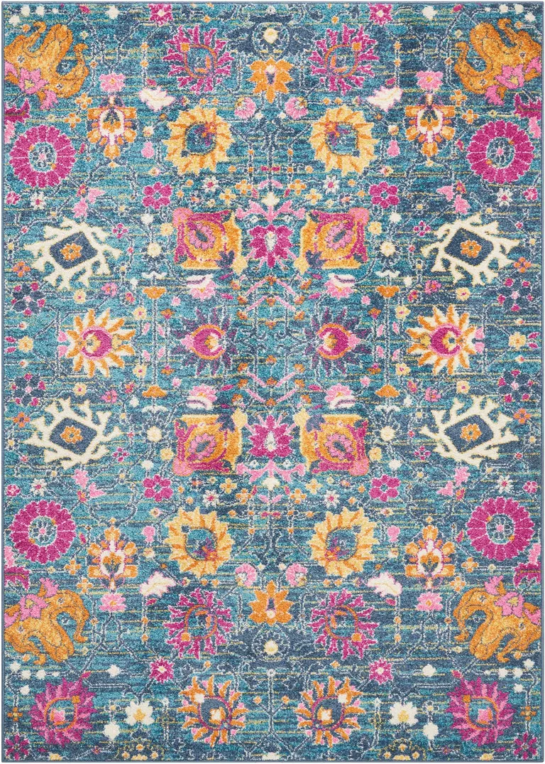 Denim Blue Florals Distressed Area Rug Photo 4