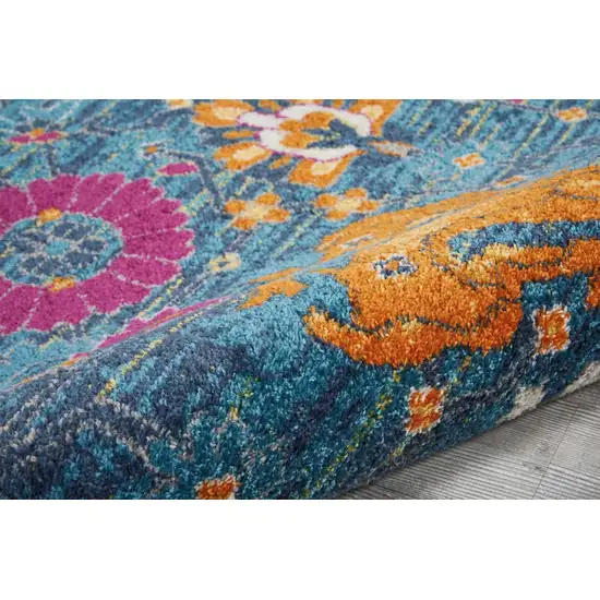 Denim Blue Florals Distressed Area Rug Photo 4