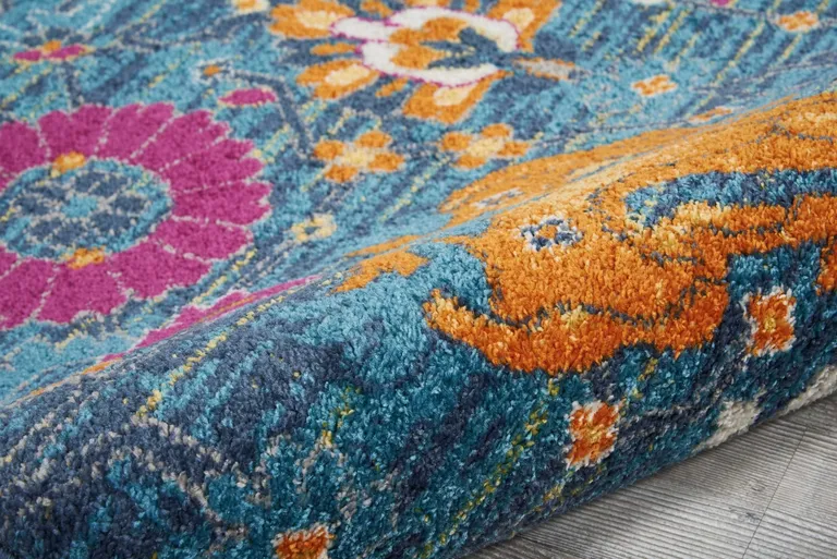 Denim Blue Florals Distressed Area Rug Photo 4