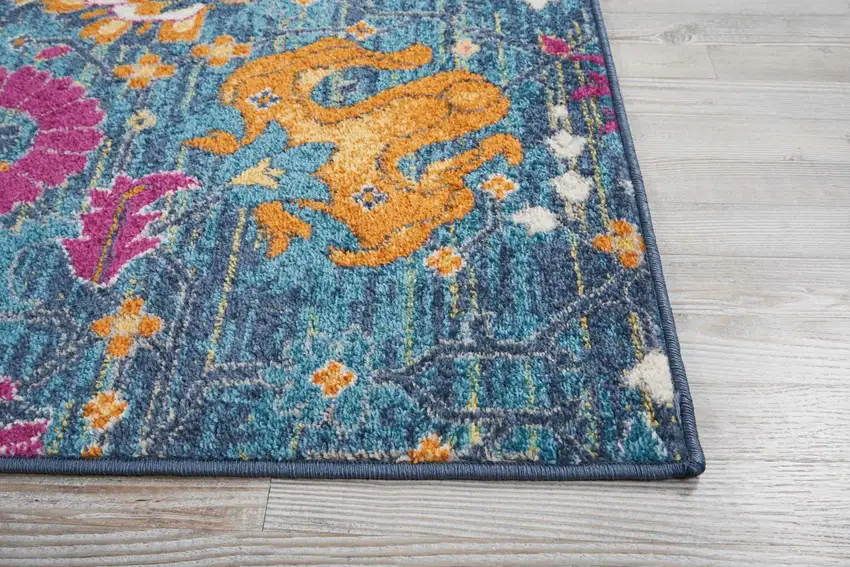Denim Blue Florals Distressed Area Rug Photo 6