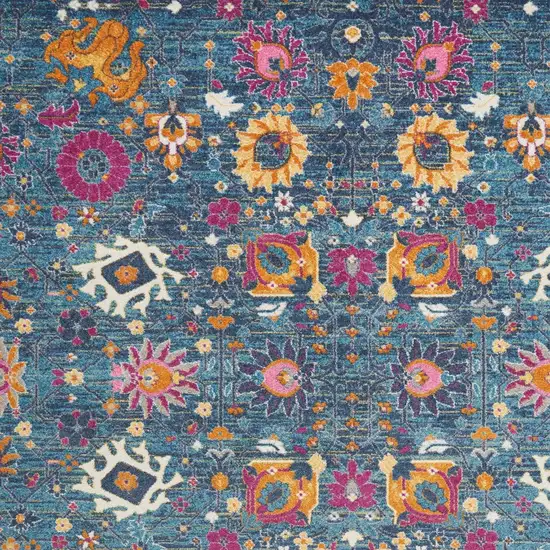 Blue And Orange Floral Distressed Area Rug Photo 5