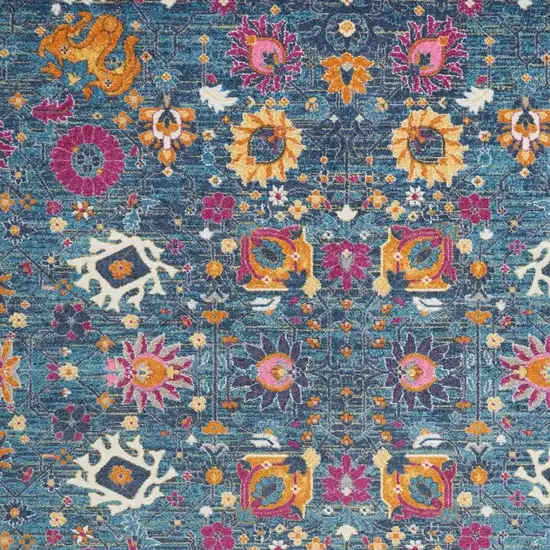 Blue And Orange Floral Distressed Area Rug Photo 1