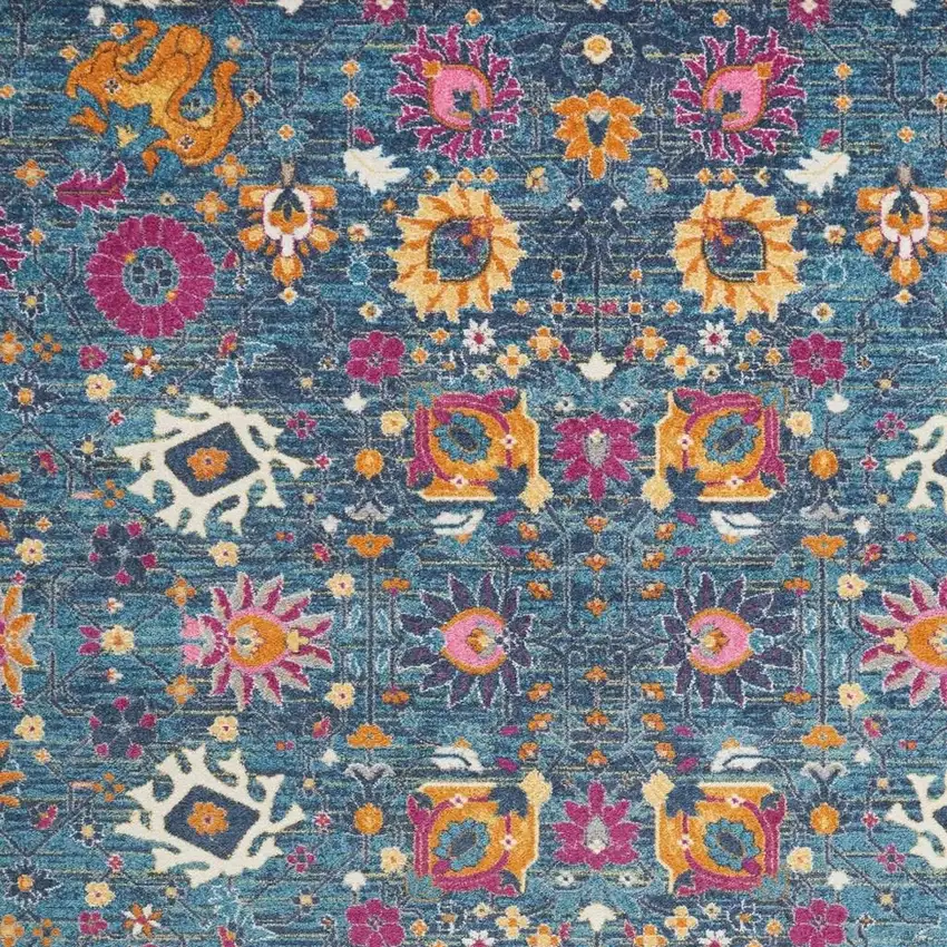 Blue And Orange Floral Distressed Area Rug Photo 1