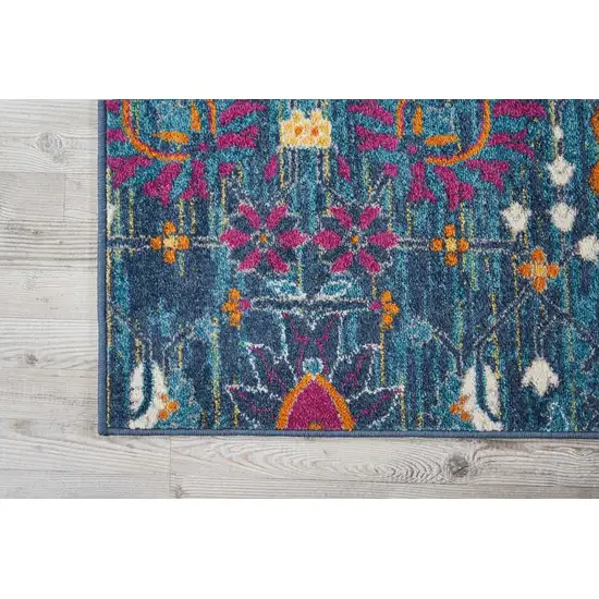 Denim Blue Florals Distressed Area Rug Photo 3