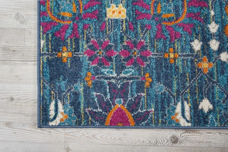 Denim Blue Florals Distressed Area Rug Photo 3