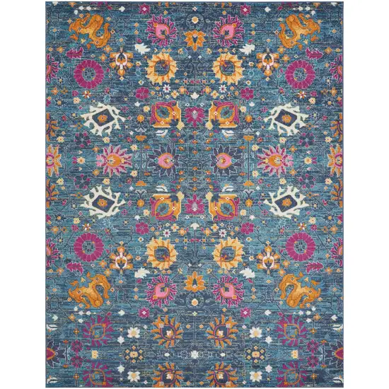 Denim Blue Florals Distressed Area Rug Photo 1