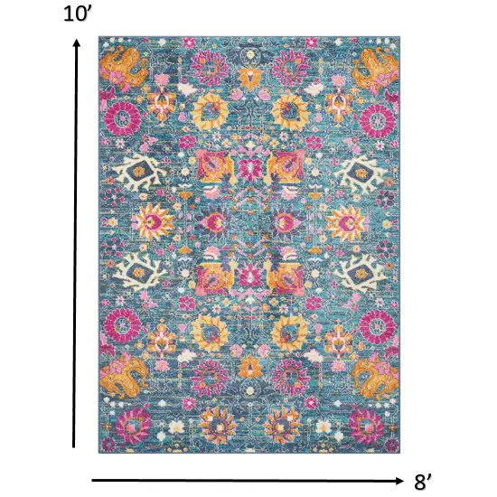 Denim Blue Florals Distressed Area Rug Photo 2