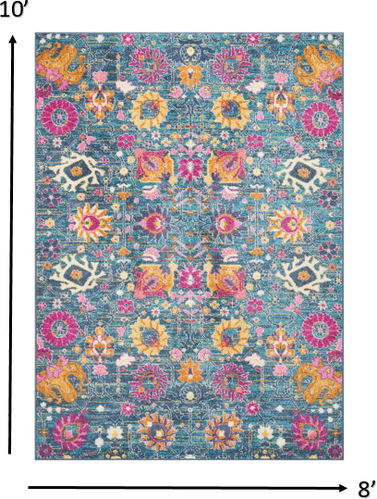 Denim Blue Florals Distressed Area Rug Photo 2