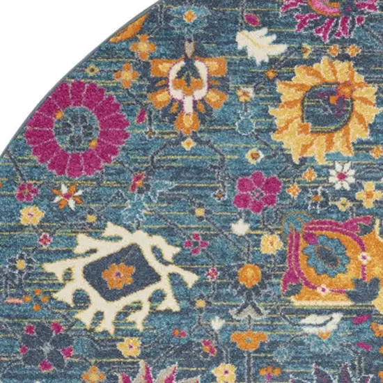 8' Blue And Orange Floral Distressed Round Rug Photo 1