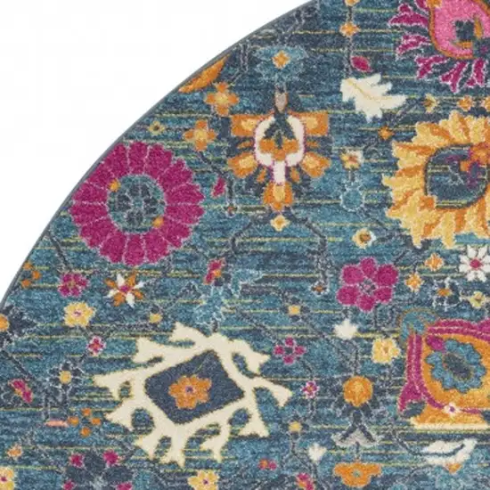 Denim Blue Florals Distressed Area Rug Photo 7