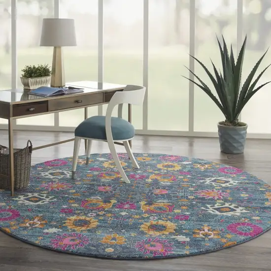 Denim Blue Florals Distressed Area Rug Photo 6
