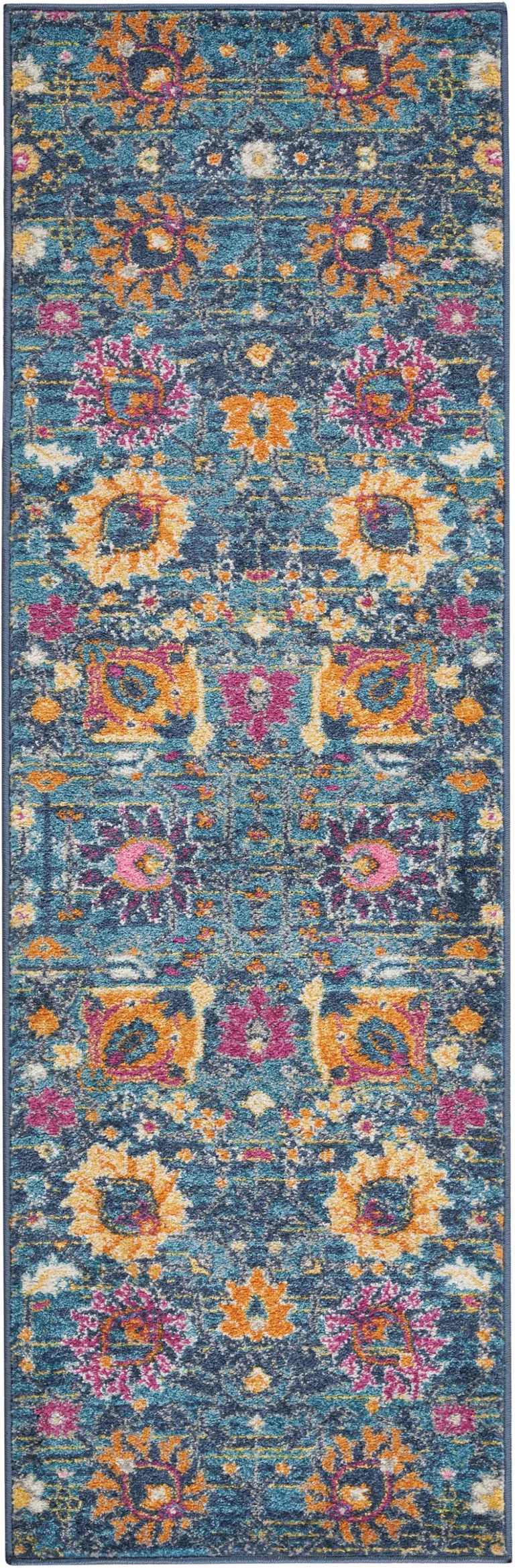 Denim Blue Florals Distressed Runner Rug Photo 3
