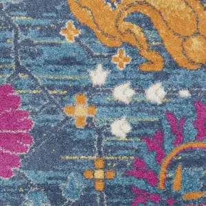 Photo of Denim Blue Florals Distressed Runner Rug