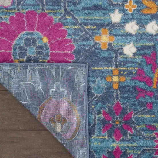 6' Blue And Orange Floral Distressed Runner Rug Photo 4