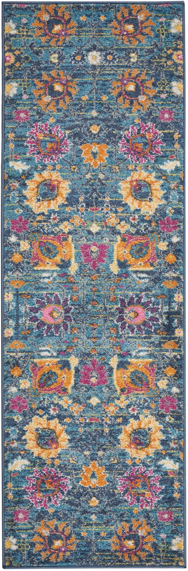Denim Blue Florals Distressed Runner Rug Photo 1