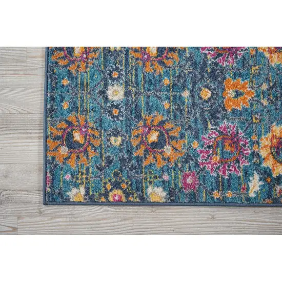 Denim Blue Florals Distressed Runner Rug Photo 4