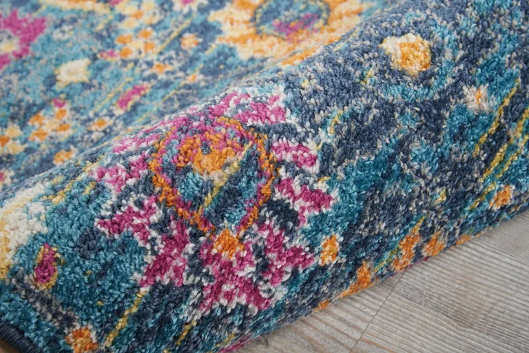 Denim Blue Florals Distressed Runner Rug Photo 5