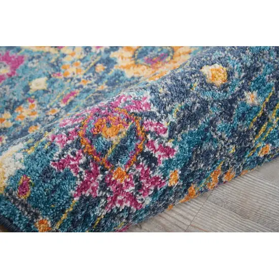 Denim Blue Florals Distressed Runner Rug Photo 5