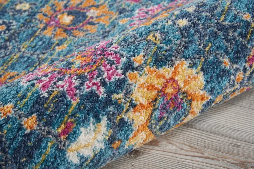 Denim Blue Florals Distressed Runner Rug Photo 5