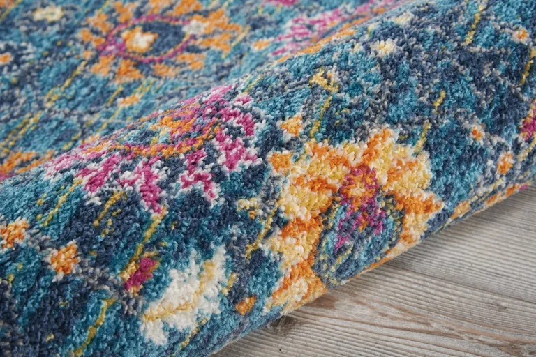 Denim Blue Florals Distressed Runner Rug Photo 5