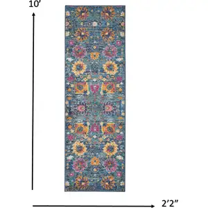 Photo of Denim Blue Florals Distressed Runner Rug