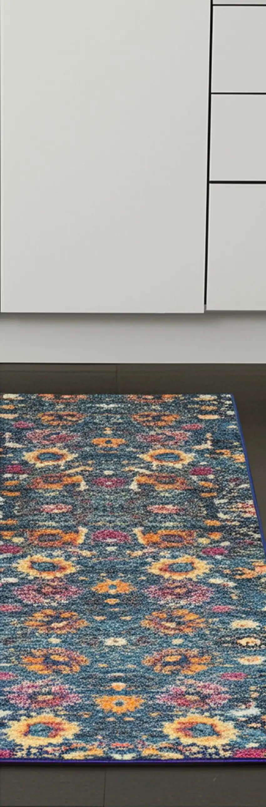 8' Blue And Orange Floral Distressed Runner Rug Photo 3