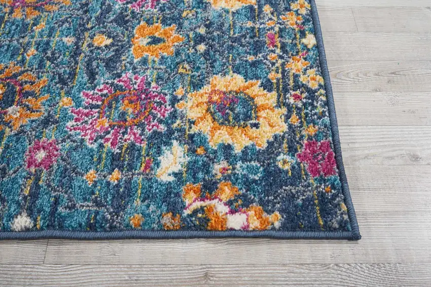 Denim Blue Florals Distressed Runner Rug Photo 6