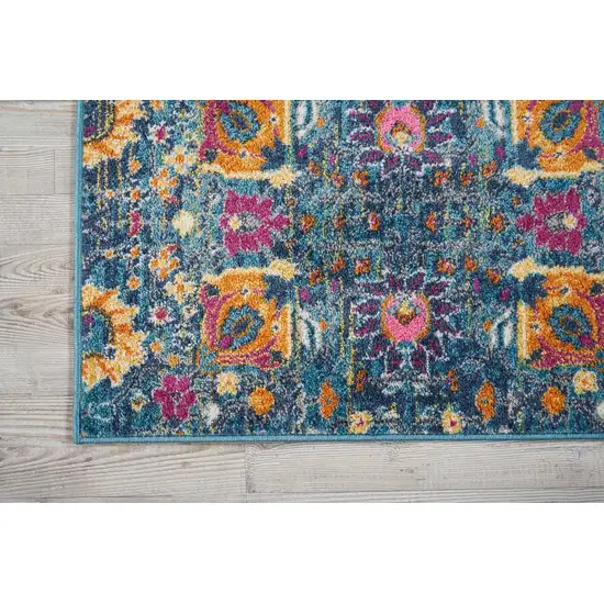 Denim Blue Florals Distressed Scatter Rug Photo 3