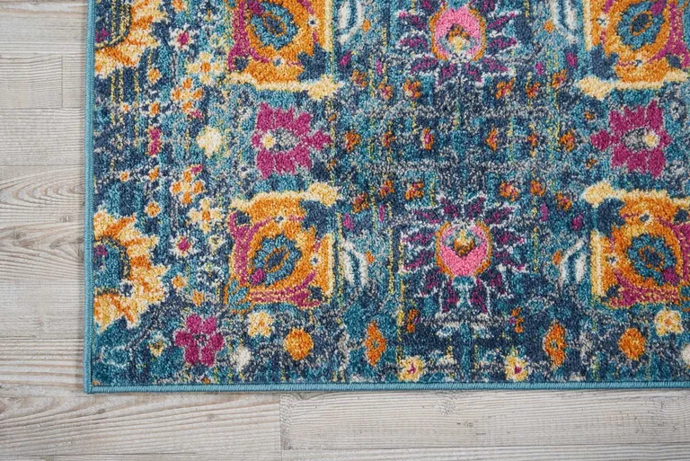 Denim Blue Florals Distressed Scatter Rug Photo 3