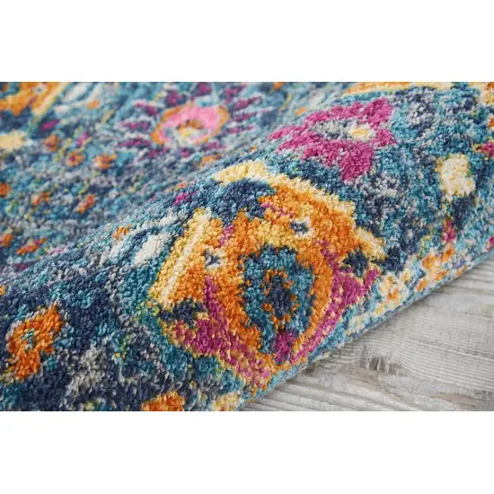 Denim Blue Florals Distressed Scatter Rug Photo 4