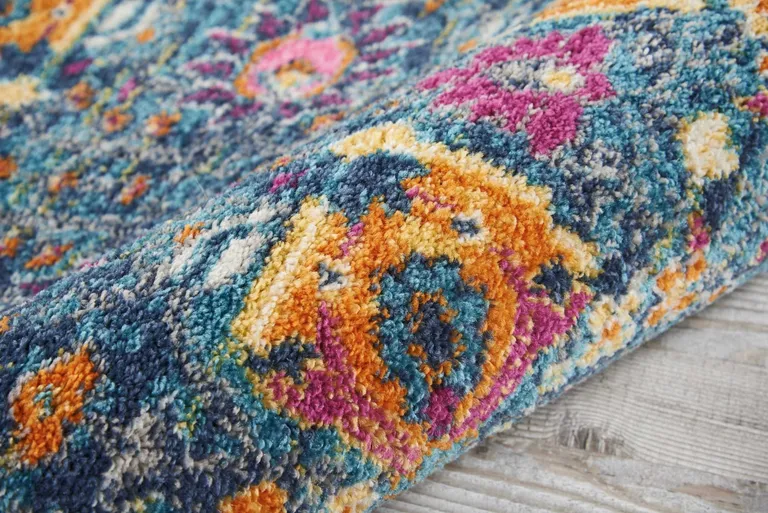 Denim Blue Florals Distressed Scatter Rug Photo 4