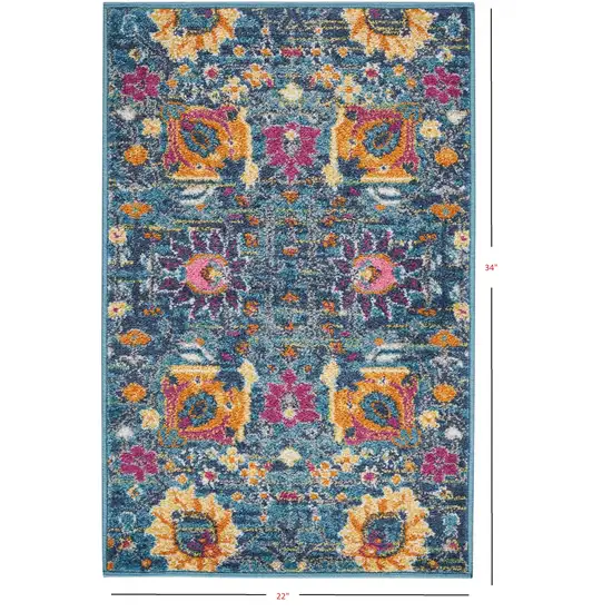 Denim Blue Florals Distressed Scatter Rug Photo 2