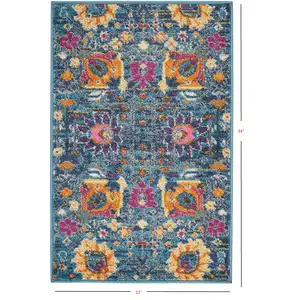 Photo of Denim Blue Florals Distressed Scatter Rug