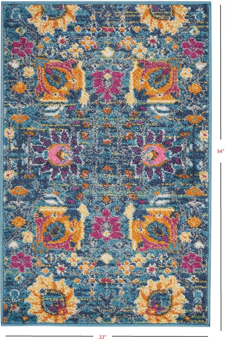 Denim Blue Florals Distressed Scatter Rug Photo 2