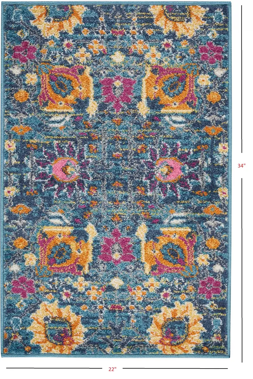 Denim Blue Florals Distressed Scatter Rug Photo 2