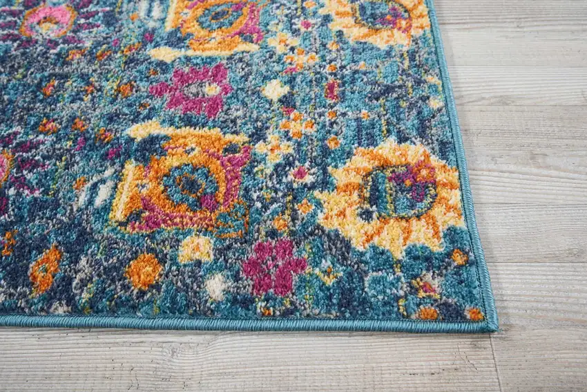 Denim Blue Florals Distressed Scatter Rug Photo 6