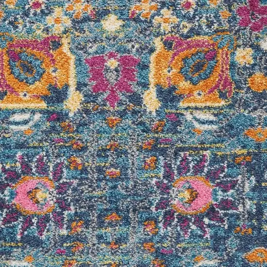 Blue And Orange Floral Distressed Area Rug Photo 3
