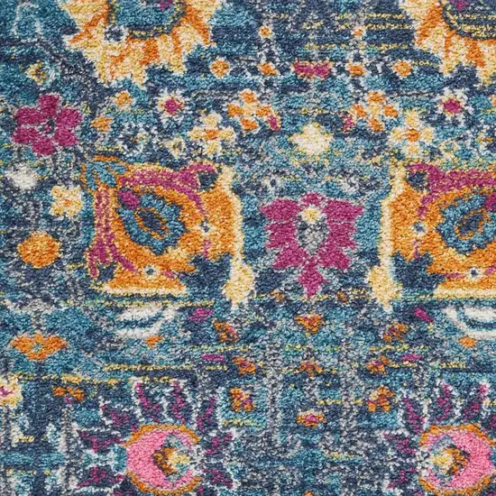 Blue And Orange Floral Distressed Area Rug Photo 9