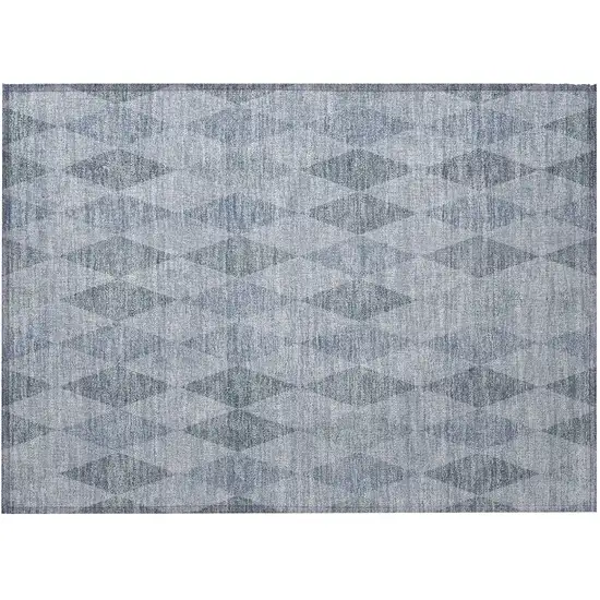 Denim Blue Geometric Washable Non Skid Indoor Outdoor Area Rug Photo 4