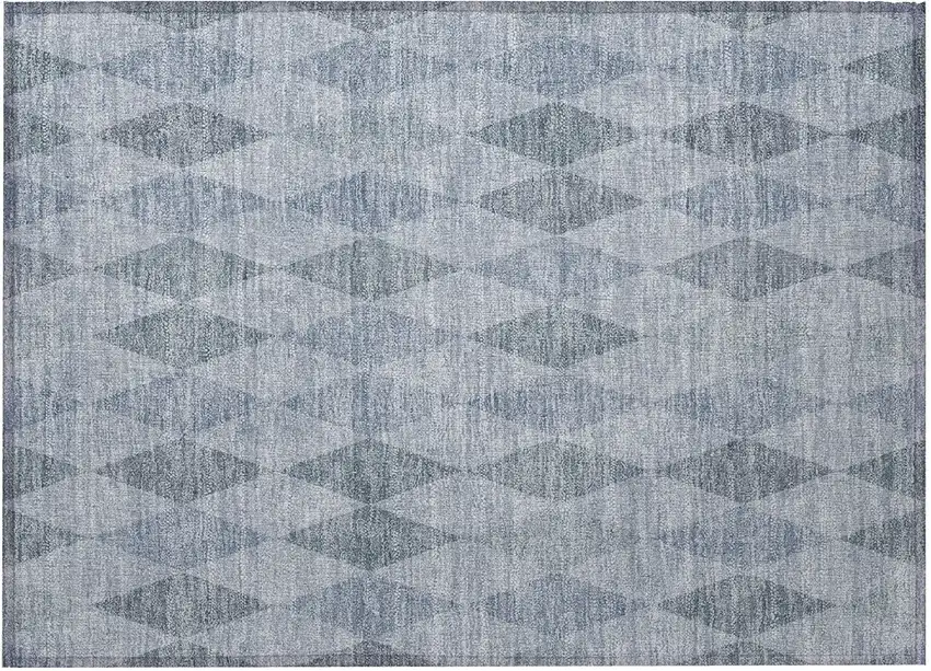 Denim Blue Geometric Washable Non Skid Indoor Outdoor Area Rug Photo 5