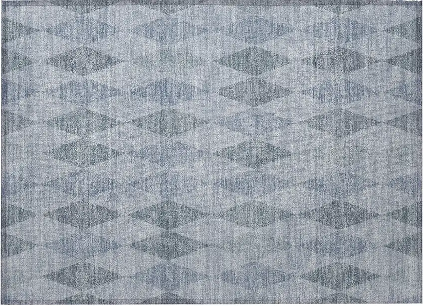 Denim Blue Geometric Washable Non Skid Indoor Outdoor Area Rug Photo 5