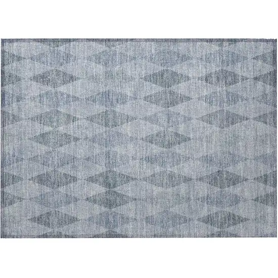Denim Blue Geometric Washable Non Skid Indoor Outdoor Area Rug Photo 5