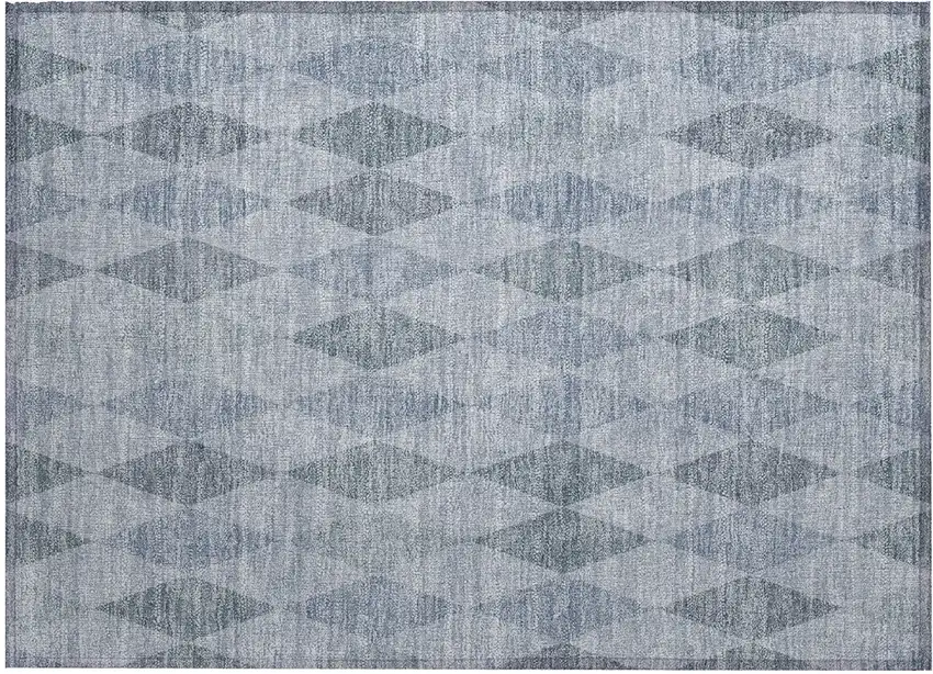 Denim Blue Geometric Washable Non Skid Indoor Outdoor Area Rug Photo 2