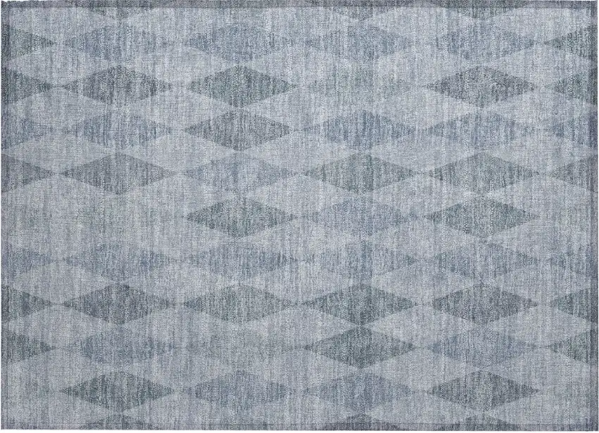 Denim Blue Geometric Washable Non Skid Indoor Outdoor Area Rug Photo 2