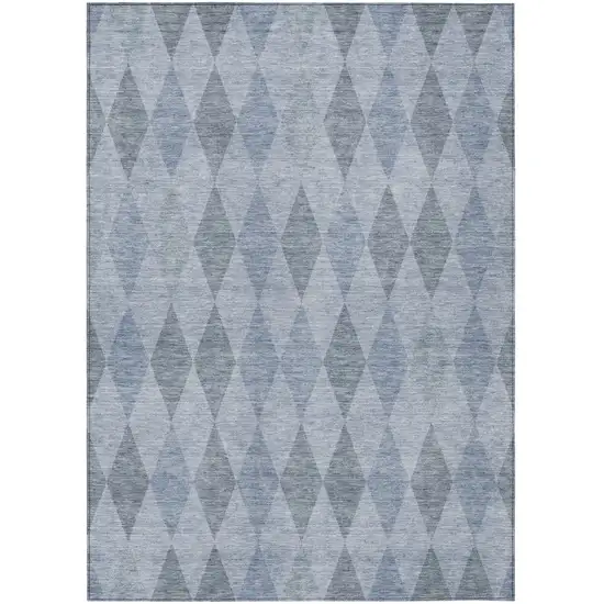 Denim Blue Geometric Washable Non Skid Indoor Outdoor Area Rug Photo 2